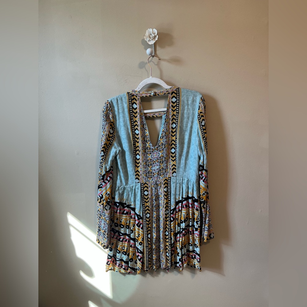 Free People Women's Blue Tegan Border Printed Mini Dress size 6 - Picture 8 of 10